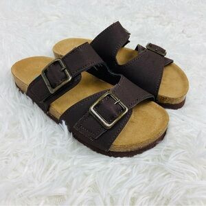 NWOT SCOTT DAVID brown buckle vegan leather slides girls size 13
